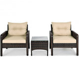 3 Pcs Outdoor Patio Rattan Conversation Set with Seat Cushions-Beige - Color: Beige